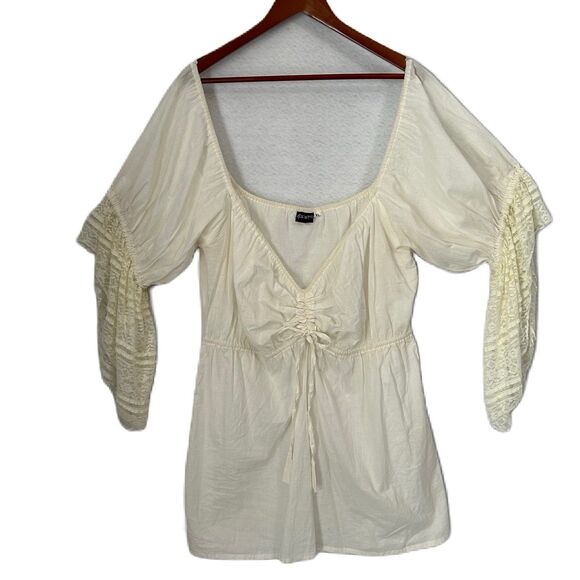 Kashi Top Women XL Ivory Cotton Lace Sweetheart Peasant Boho Pirate Regency - Picture 1 of 11